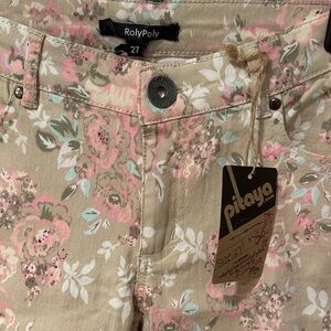 RolyPoly Floral Women's Pants - Tan and Pink